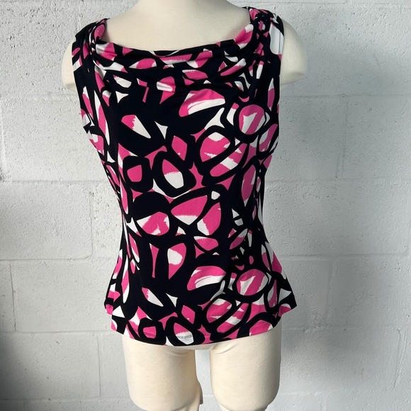 Calvin Klein Tops - Calvin Klein Women's Sleeveless Cowl Neck Abstract Print Black Pink White Size M